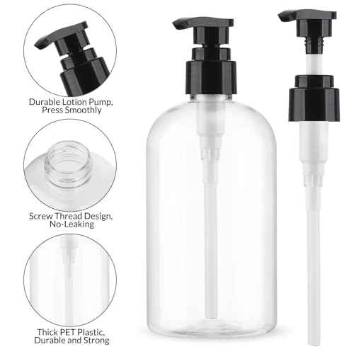 Empty Pump Bottles Dispenser 2 Pack 300ml/10.15oz. Clear Plastic Pump Bottle Dispenser for Essential Oil Soap Lotion Shampoo