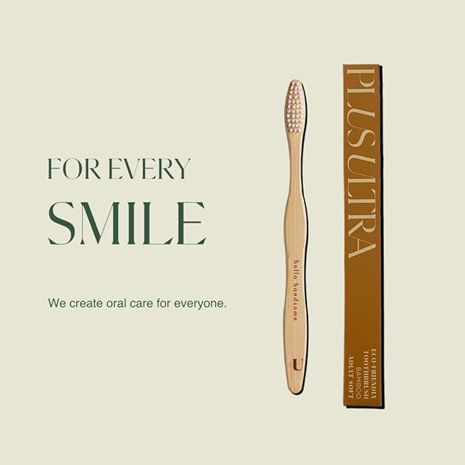 Biodegradable and Eco-Friendly Bamboo Toothbrush 12-Pack - BPA Free Soft Bristle - Dentist-Approved and All-Natural with "Hello Handsome" Etched on Handles by Plus Ultra