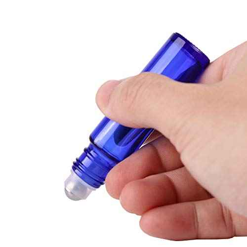inice 100 Pack,10ml Roller Bottles for Essential Oils Cobalt Blue Thick Glass Stainless Steel Roll On Ball Bottles