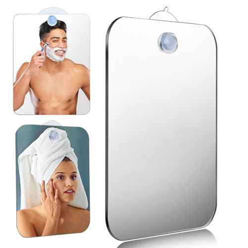 Anti-Fog Shower Mirror for Shaving, Shatterproof Men's Wall Hanging Handheld Locker Mirror, Bathroom No Fog Shaving Mirror (Silver,Size:6.7 * 5.1inch)