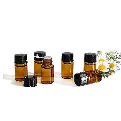 50Pcs 3ml Amber Sample Bottles,Mini Glass Essential Oil Bottle, with Black Screw Caps, for Travel Essential Oil and Perfume Vials Bottles (3ML)