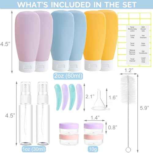 20 Pack Travel Bottles Set for Toiletries TSA Approved, Leak Proof Travel Size Containers Kit Portable Refillable Travel Accessories for Shampoo Conditioner Lotion Liquids (Multi-color)
