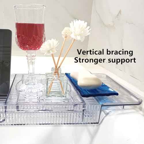 Adjustable Bathtub Tray - Transparent Acrylic Expandable Bath Shelf, Spa Caddy Tray for Relaxing Reading, Wine Glass, Women Luxurious Bathtub Accessories