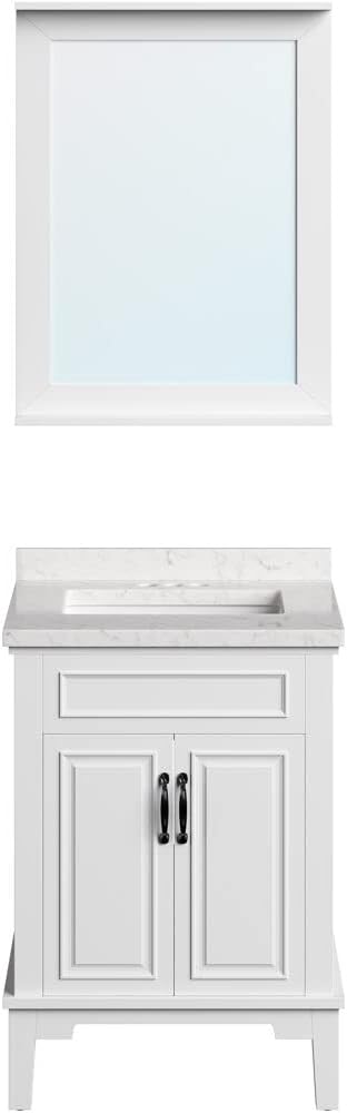 Hanover Lanesboro 24'' Vanity Cabinet with Sink Combo for Bathroom, Powder Room | Pre-Assembled Cabinet | 2 Doors | Accent Mirror | Artificial Stone Countertop, White Cabinet | HANVN0105-24-0WH