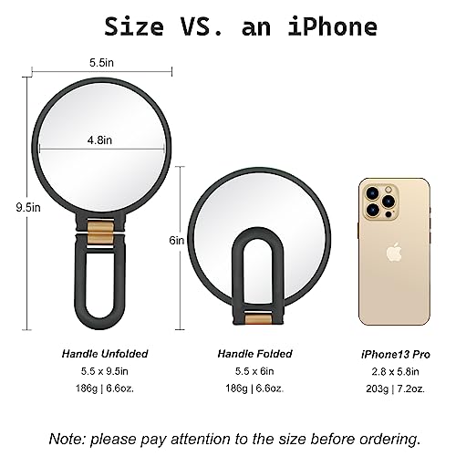 30x Magnifying Mirror, Travel Hand Mirrors with Handle - Double Side Handheld Mirror with 1X 30X Magnification & Adjustable Handle/Stand, Hand Held Foldable Travel Mirror for Makeup(Black)