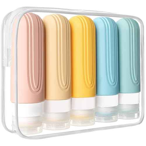 Travel Bottles for Toiletries, 5 Pack TSA Approved Travel Size Containers, 3oz Leak Proof Refillable Travel Accessories for Shampoo Conditioner, BPA Free Travel Bottles with Toiletry Bag