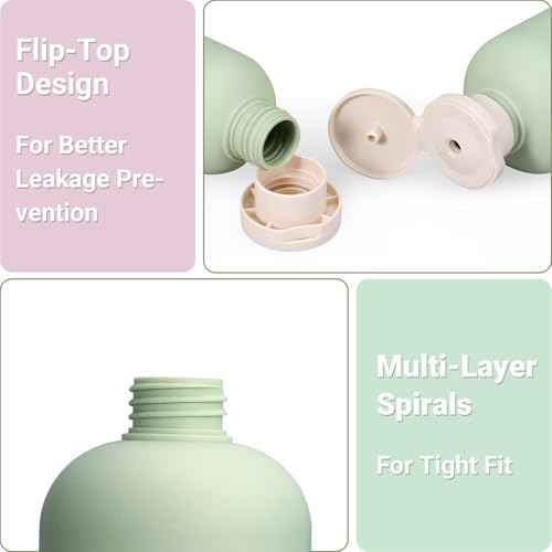 ASEVAT 6.7 oz Plastic Leak Proof Travel Bottles for Toiletries, Plastic Travel Size Containers, Shampoo and Conditioner Bottles Refillable Squeeze Bottle for Lotion, Body Wash (3Pcs)