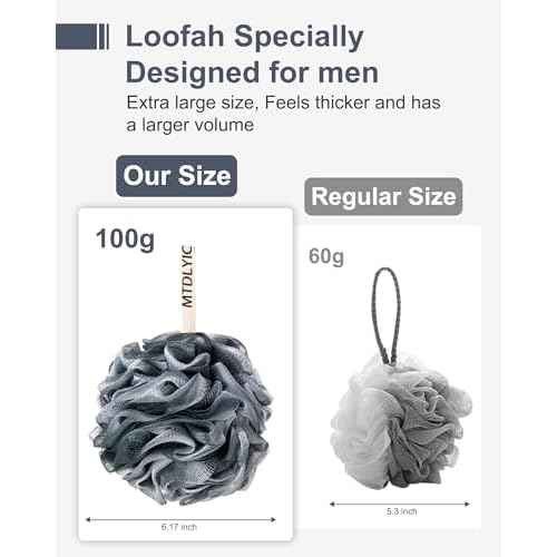 Loofah Sponge, XXL Large Loofah 100g 4 Pack, Bath Sponge Soft Mesh Shower Loofah for Men, Body Scrub, Shower Pouf Bath Accessories, for Body Wash, Soap (Blue Gray)