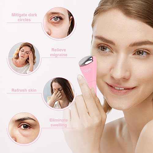 Hilph 2 Pack Mini Ice Roller for Face & Eyes, Portable Eye Roller Set with Stainless Steel and Silicone Head for Puffiness, Puffy Eyes, Facial Massage Tool, Self Care Gifts for Women, Pink