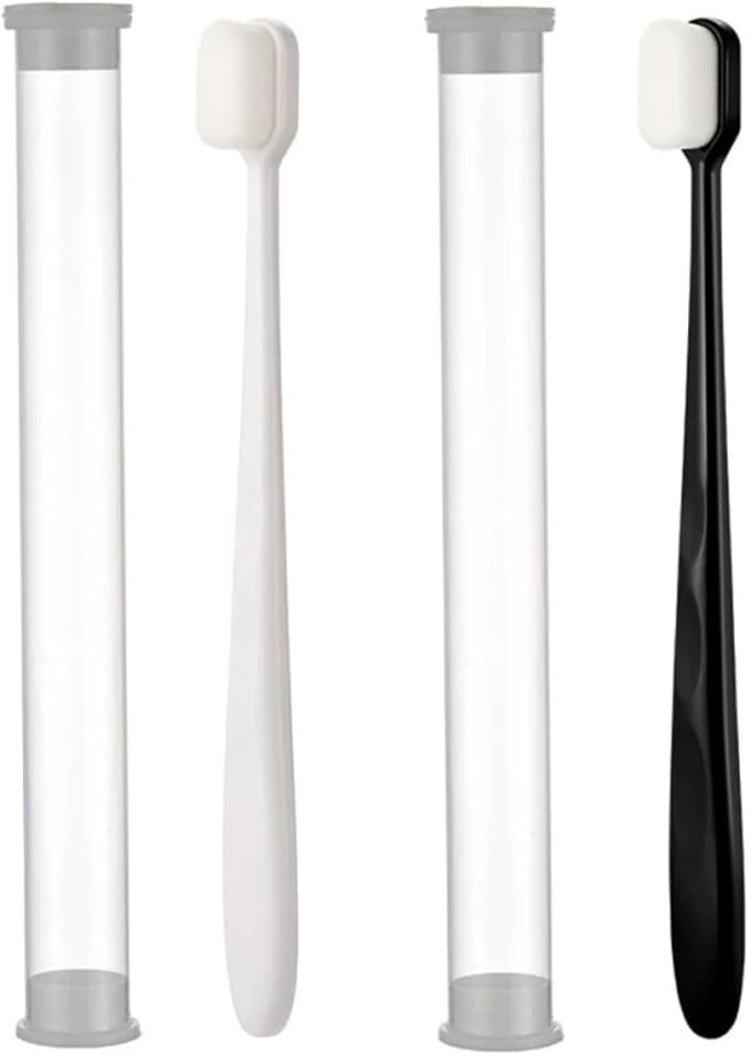 HAPINARY 4PCS Ultra Soft Micro Nano Bristle Toothbrush for Adults Portable Oral Cleaning Brush with Flat Wave Heads Black White for Travel and Home Use