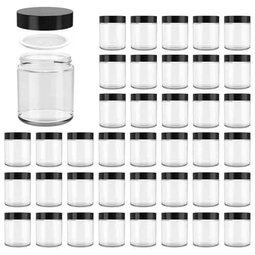 4 oz Glass Jars with Lids, Hoa Kinh 40 Pack Clear Small Glass Jars with Black Lids Empty Cosmetic Containers Airtight Round Glass Jar for Lotions, Powders and Ointments