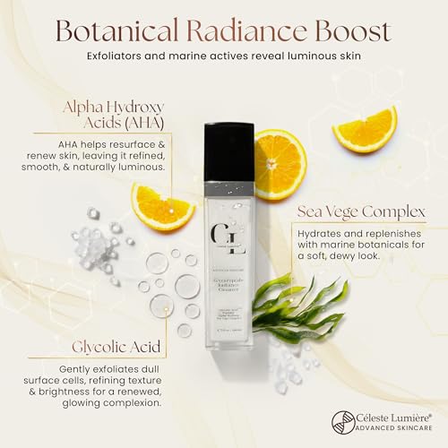 C?leste Lumi?re¢ç GlycoPeptide Radiance Cleanser - Daily Hydrating Exfoliating Face Wash with Anti-aging Peptides, Glycolic Acid, AHAs, Vitamin C & E - Luxury Skincare Gift for Her 4.73 fl oz/140 ml