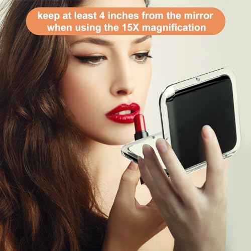 SANTOO Compact 15X Magnifying Makeup Mirror for Travel, Small Pocket Mirror-Handheld, Foldable & Portable 2-Sided with 15X Magnifying and 1X Mirror for Purses - Square 3.3 x 3.3 inch (Black)