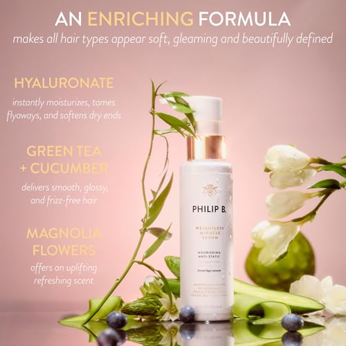 PHILIP B. Weightless Miracle Serum, Leave-In Hair Conditioner Treatment, 4 Fl Oz (120 mL) - Conditions Dry, Damaged Strands with Hyaluronic Acid, Smooth Frizz and Prevent Damage