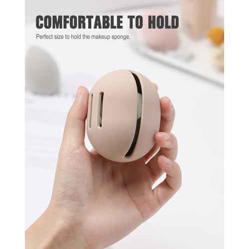 FERYES Makeup Sponge Holder ? Shatterproof Eco-Friendly Silicone Beauty Make Up Blender Case for Travel - Khaki