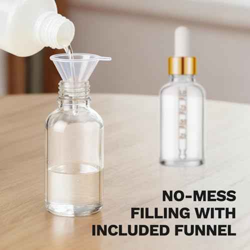 Bumobum 1 oz Dropper Bottle, Clear Glass Dropper Bottle with Measured Dropper & Golden Cap, Empty Eye Tincture Bottles with Funnel & Labels for Essential Oils Serums Tavel Liquids, 4 Pack