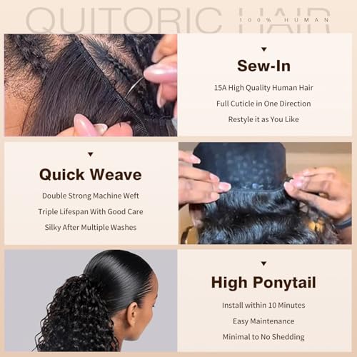 15A Raw Indian Deep Wave Bundles Human Hair 12 14 16 Inch 100% Human Deep Wave Curly Hair Bundles Wet and Wavy Double Drown Weft Hair Extensions Natural Black Color Remy Virgin Hair