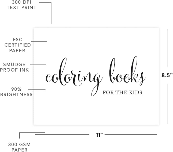 Andaz Press Wedding Party Signs, Formal Black and White Print, 8.5x11-inch, Coloring Books for the Kids Table Sign, 1-Pack, For Baptism, 1st Birthday