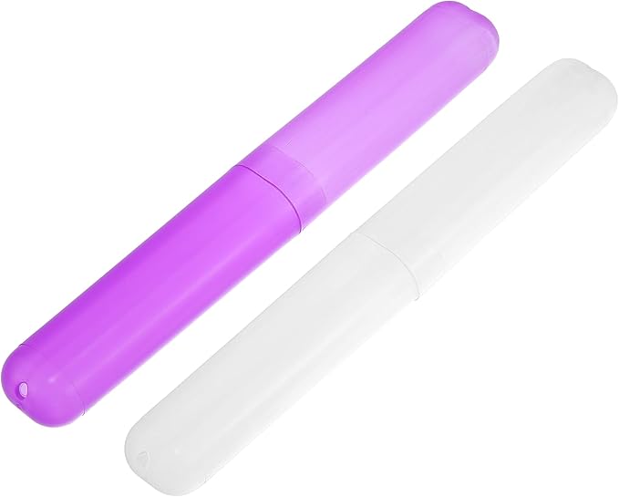 VOCOSTE 2 Pcs, Toothbrush Travel Case, Plastic, Lightweight Traveling Toothbrush Holders Case, White Purple, 7.48"x1.06"