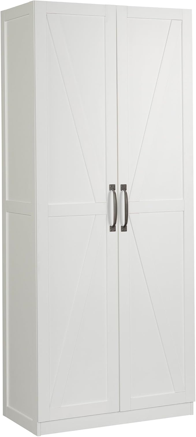 Sauder HomePlus Farmhouse Multipurpose Storage Cabinet Tall Pantry with Adjustable Shelves, in White Finish