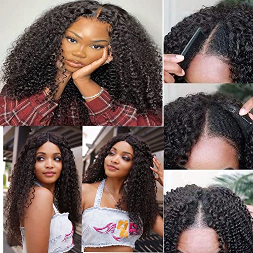 Ainmeys Curly V Part Wigs Kinky curly V Shape Wigs for Black Women No Leave Out Upgrade U Part Wigs Glueless Full Head Clip In Half Wigs(18IN 180%Density)