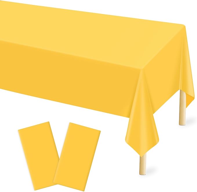 Mulbozy 2 Pcs Yellow Plastic Tablecloth for Rectangle Table, 54 × 108 inches Disposable Yellow Party Table Covers for Birthday, Wedding, Baby Shower, Holdiay Party Decoration