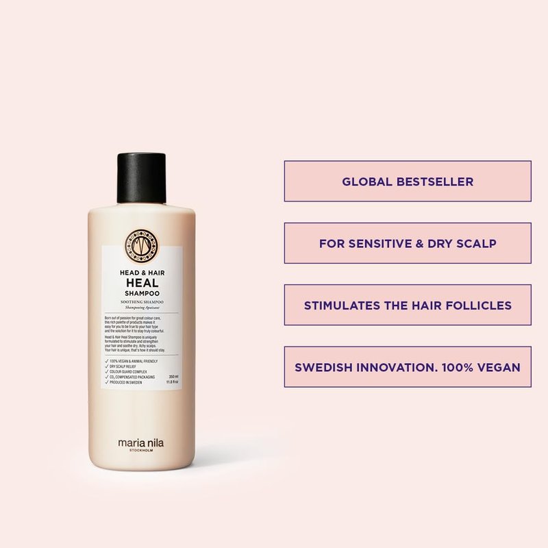 Maria Nila Head & Hair Heal, Soothing Shampoo for Dry & Itchy Scalp, Calming Aloe Vera & Piroctone Olamine Properties Moisturises/Soothes Scalp Preventing Flakiness, 11.8 Fl Oz