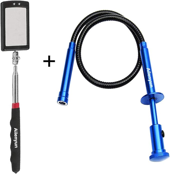 Telescoping inspection mirror with LED lights，Flexible Claw Grabber Tool Magnetic 4 Claw Picker. Combination tool set. Easy to extendable observe and grab the items in the gap picker upper grabber