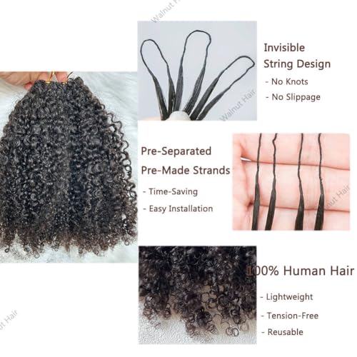 Knotless Pre Separated Crochet Human Hair Extensions Afro Kinky Curly Mongolian Virgin Braiding Hair Invisible Pre Looped Feather Braids Bundles For Black Women Walnut Hair 18inch 60g