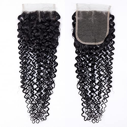 Kinky Curly Bundles and Closure Brazilian Human Hair Bundles with Closure Unprocessed Virgin 3 Bundles with 4x4 Lace Closure(14 16 18+12) Natural Color