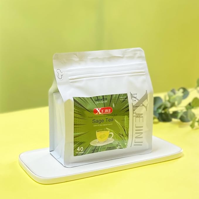 XIEJINJI Sage Tea, 40 Count, Made with 100% Natural Sage Leaves, No Additives & No Sugar & No Caffeine, Eco-Conscious Tea Bags