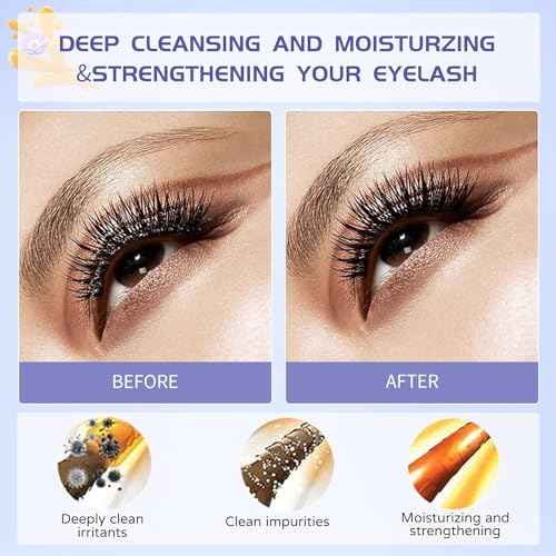 Vemofoper Lash Shampoo for Lash Extensions, Eyelash Extension Cleanser 60ml + Rinse Bottle + Brushes, Lash Bath for Eyelash Extensions, Lash Cleaner, Paraben & Sulfate Free, Salon and Home Use