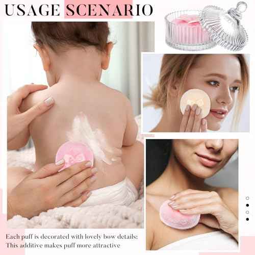 Tioncy 3 Pcs Large Body Powder Puff and Container Powder Container with Puff Crystal Case Soft Washable Reusable Velour Face Body Glitter Wet Dry Makeup(Simple,Clear)