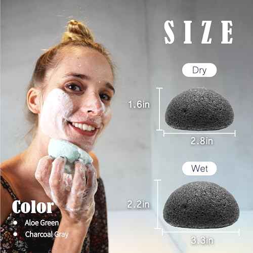 myHomeBody Natural Konjac Facial Sponges - for Gentle Face Cleansing and Exfoliation - with Activated Charcoal and Aloe Vera, Set of 4