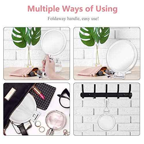 Double Sided Hand Held Mirror - 1X & 7X Magnifying Handheld Makeup Mirror with Adjustable Folding Handle, Portable, Transparent & Round (6")