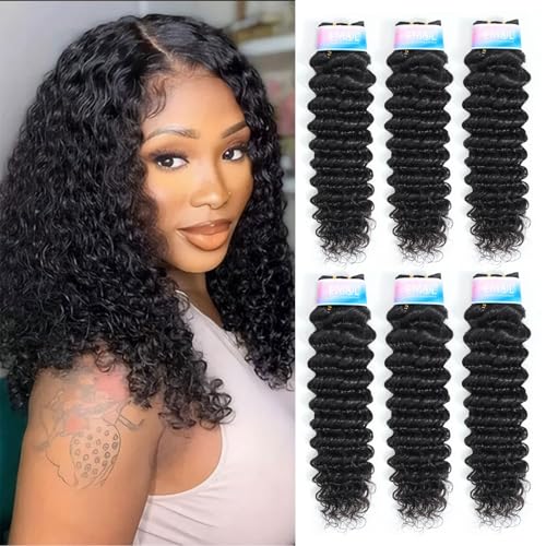 Deep Wave Bundles, Curly Bundles Human Hair, 16 16 16 Inch, Wet and Wavy, Natural Black, Soft, 285g-300g, Brazilian Hair