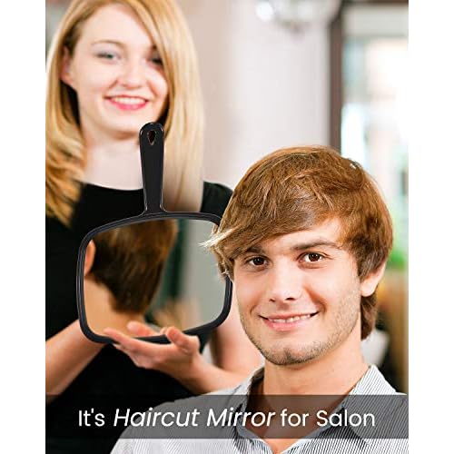 PROTECLE Hand Mirror,9.3" L x 6.7" W Salon Barber Hairdressing Handheld Mirror with Handle, Square Black