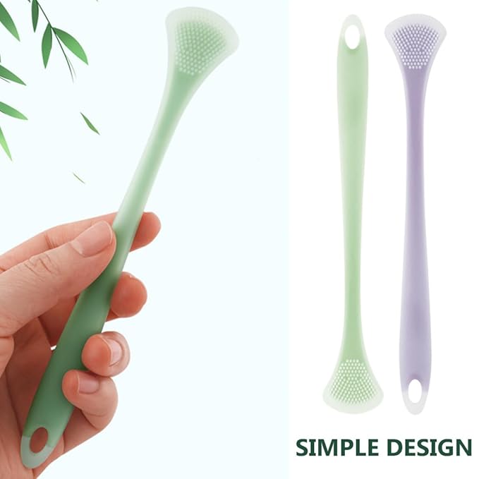 2Pcs Multifunctional Silicone Tongue Scrapers for Adults and, Portable Double-Sided Tongue Cleaners in Mint Green and Lavender for Oral Hygiene and Bad Breath Removal