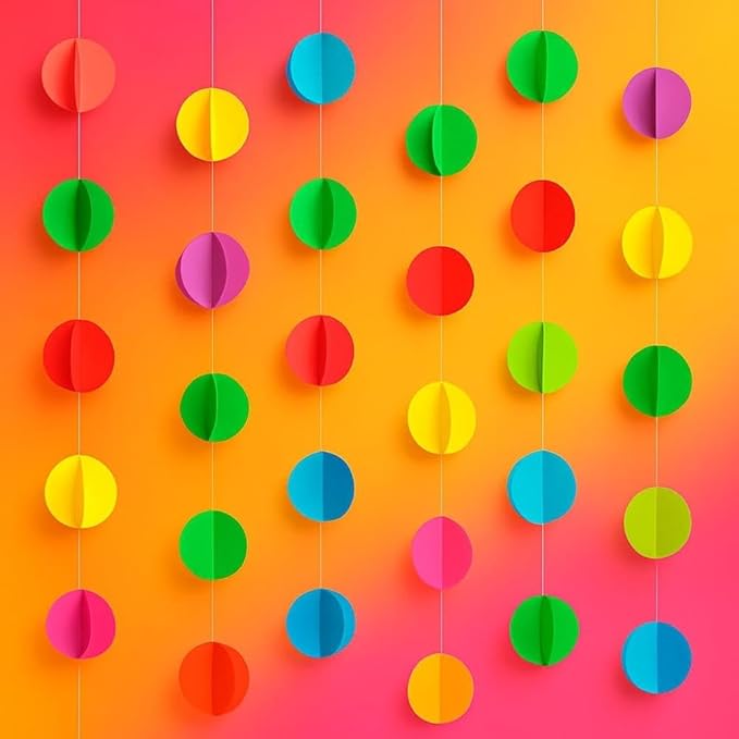 3D Circle Paper Garland 54 Ft | 6 Pc Wall Hanging Colorful Rainbow Streamers | Birthday Party Baby Shower Wedding Christmas New Year Decor | Festival & Holiday Backdrop Decoration | Multicolor