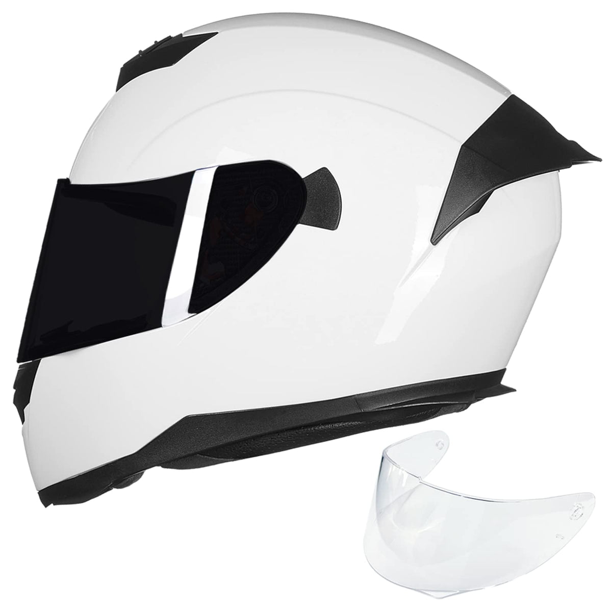 ILM Full Face Motorcycle Helmet for Motocross Street Bike DOT Certified 2 Visors Model-317(White, L)