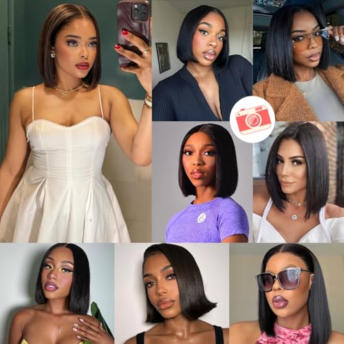14 Inch Bob Wig Human Hair - Burgundy 13x4 HD Lace Front Wigs Human Hair for Black Women, 180% Density, Natural Hairline, Straight Short Glueless Wigs Human Hair Pre Plucked Pre Cut Bob