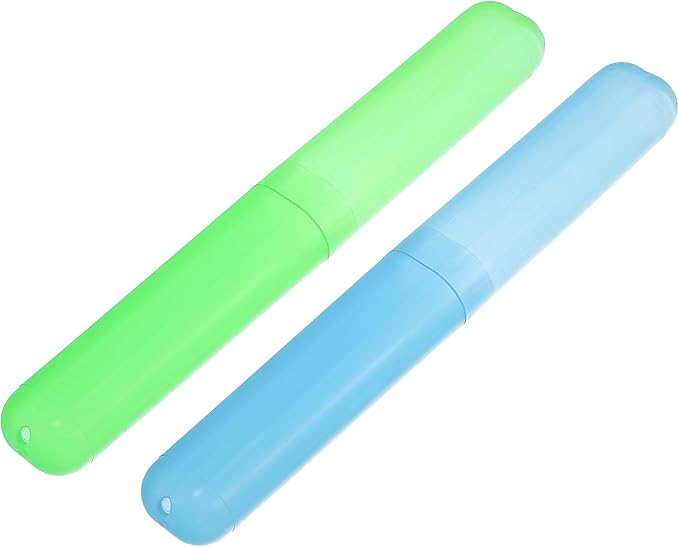 VOCOSTE 2 Pcs, Toothbrush Travel Case, Plastic, Lightweight Traveling Toothbrush Holders Case, for Travel Business, Blue Green, 7.48"x1.06"