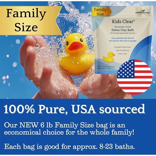 Kids Clear Detox Clay Bath, 100% Pure Sodium Bentonite - Cleansing and Purifying, by -Evenbetternow LLC ? 6 lb (96 oz) Family Value Size