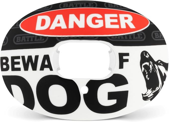 Battle Sports Oxygen Football Mouthguard - Football Mouth Guard with Strap, Superior Airflow & Better Performance, Maximum Breathability, Works with Braces - Beware of Dog/Black