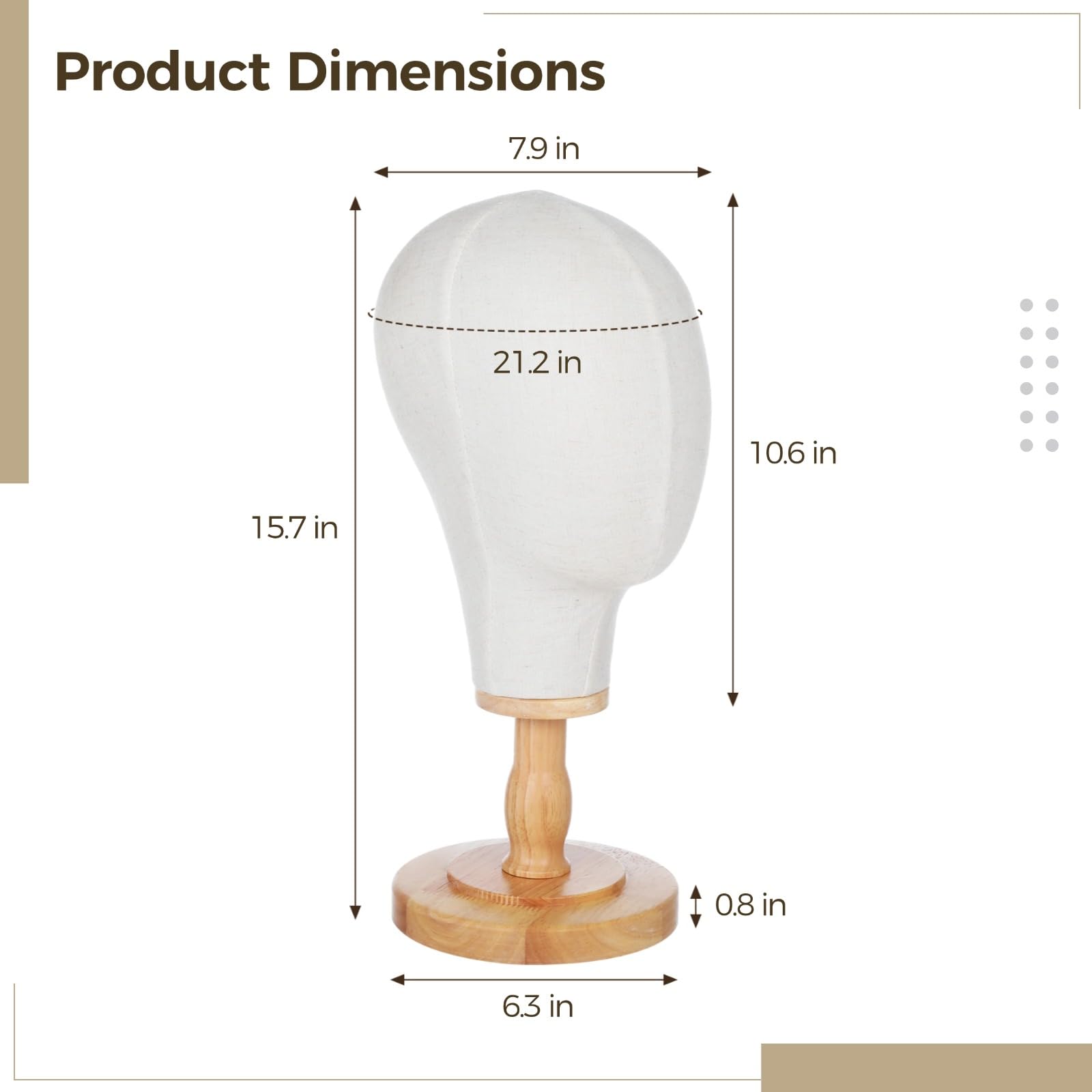 Wig Head Stand Mannequin Head Hat Display Stand Linen Wig Holder - Fabric Head Hat Display Stand, Linen Wig Holder, Canvas Hat Display Rack with Detachable Wood Base for Headdress Headband Headset