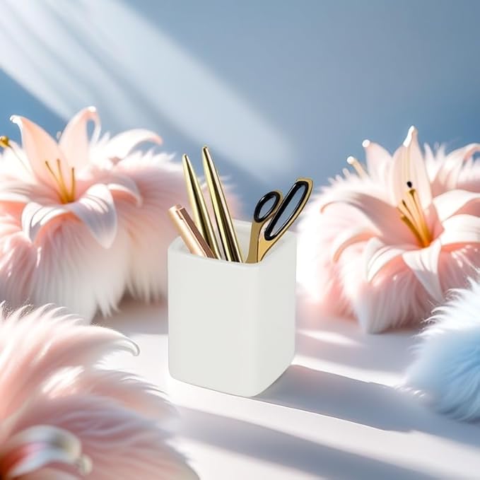 Ceramic Square Toothbrush Cup – Durable & Colorfast Toothbrush Holder for Bathroom, Hotel & Office Desk Storage – Modern Bathroom Countertop Holder for Toothpaste, Razors & Daily Essentials