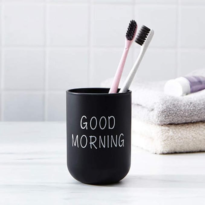 Toothbrush Cup, Plastic Tumbler Cup, Reusable Unbreakable Lightweight Good Morning Cups, Toothbrush Holder for Home Travel Bathrooms Counter Organizer (Color:Black)
