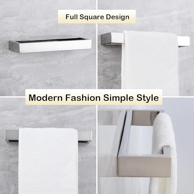 Bathroom Towel Ring Polished Stainless Steel Wall Mounted Hand Towel Bar Modern Square Style Towel Rack, D69018C