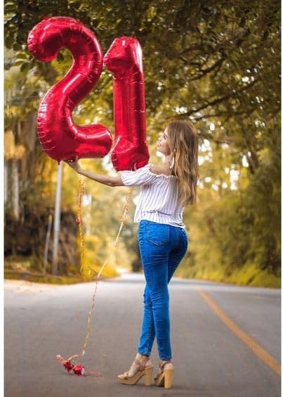 21 Balloon Number, Red Number 21st Birthday Balloons 40 Inch, 21 or 12 Years Old Red Birthday Decorations for Men Women Him Her, 21st Anniversary Decorations