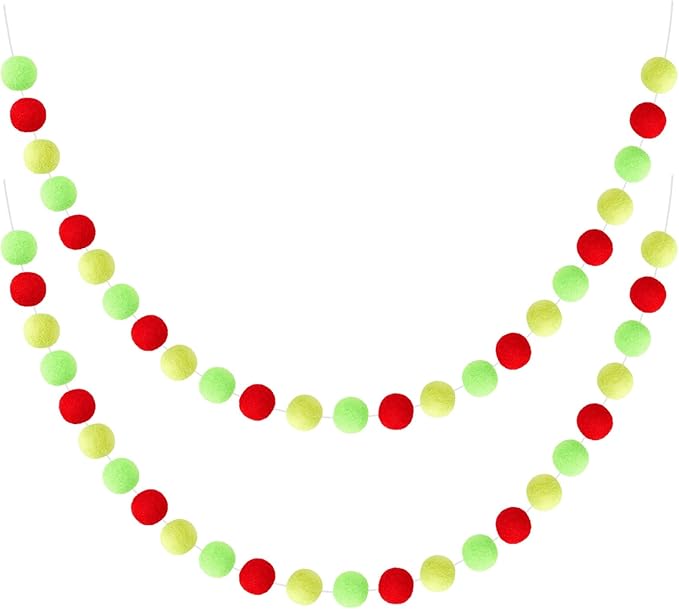 Boao 2 Pieces Wool Felt Ball Garland Colorful Pom Pom Garland Handmade 6.5 Feet Long 24 Balls Felt Banner for Wall Christmas Tree Decoration (Red,Green,Yellow)